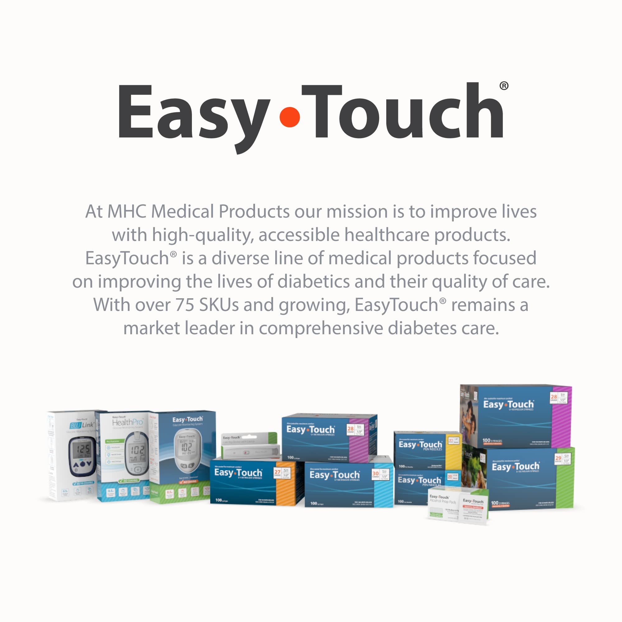Easy Touch glucose test strips home-use scene shows simple daily monitoring.