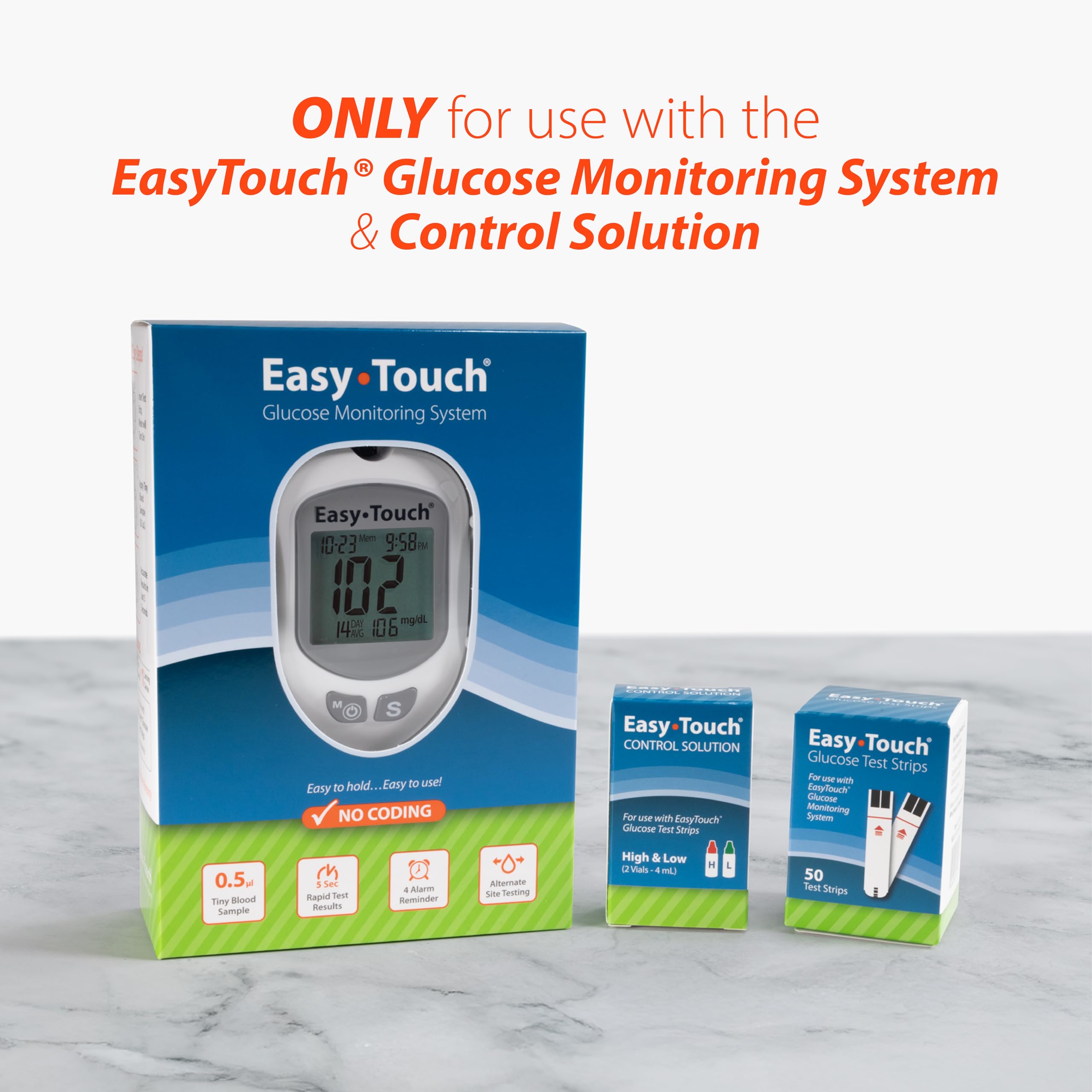 Easy Touch glucose test strips close-up shows precision strips for accurate readings.