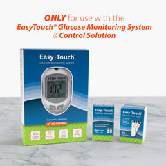 Easy Touch glucose test strips close-up shows precision strips for accurate readings.