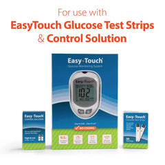 Easy Touch glucose test strips layout for quick sampling with fast 10-second results.