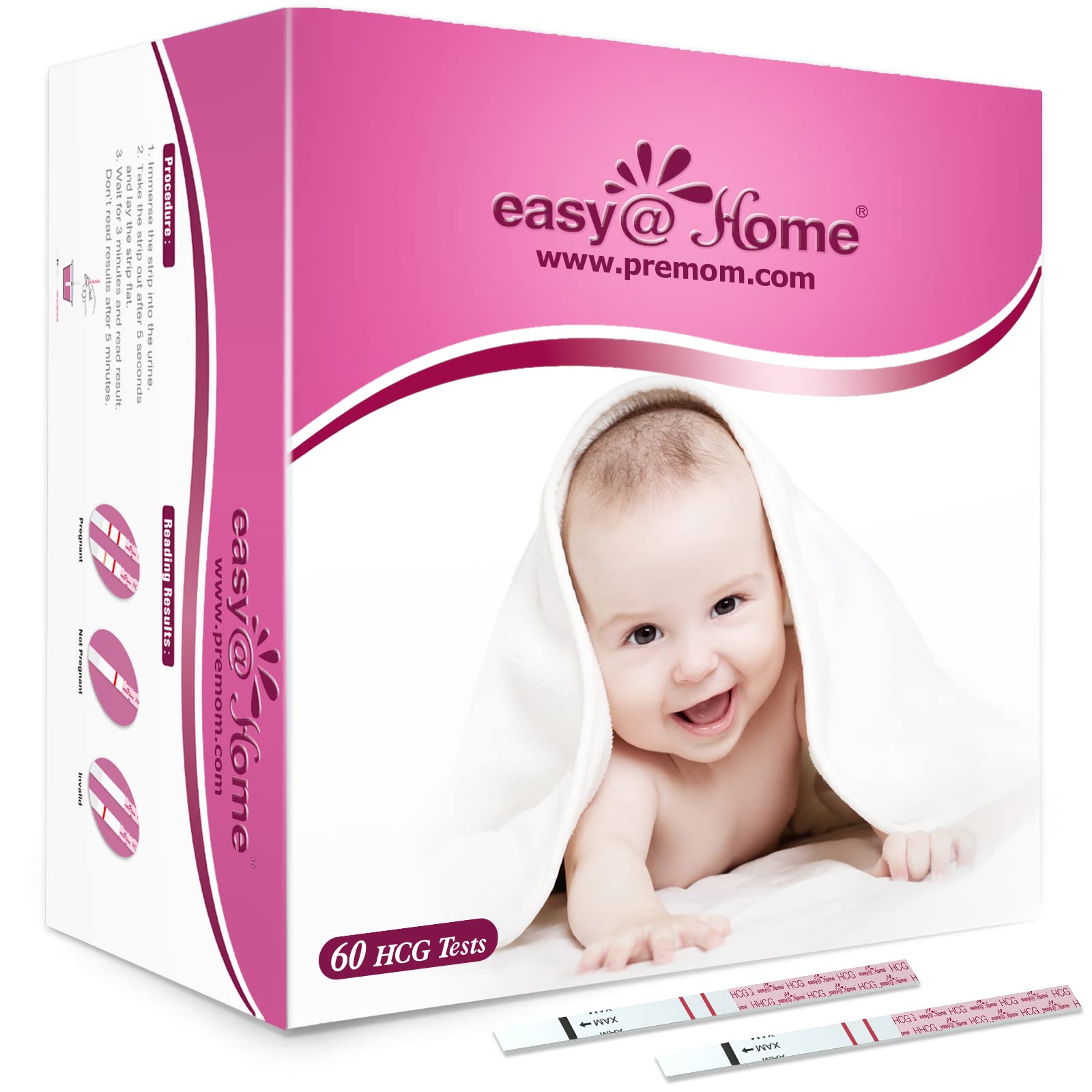 Bulk Easy@Home 60-count pregnancy test strips on display