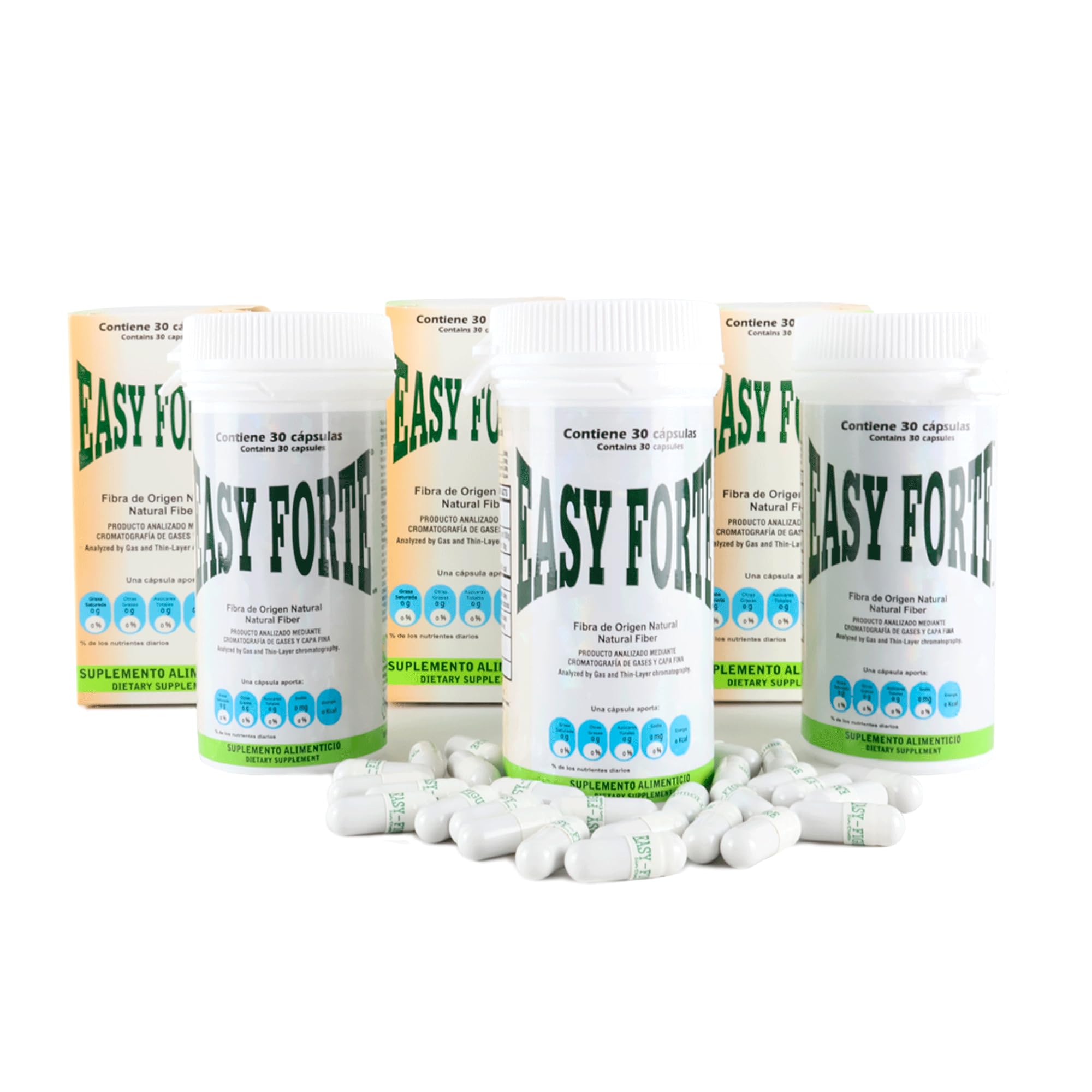 Easy Forte bottle pour showing fiber blend for daily digestive support.