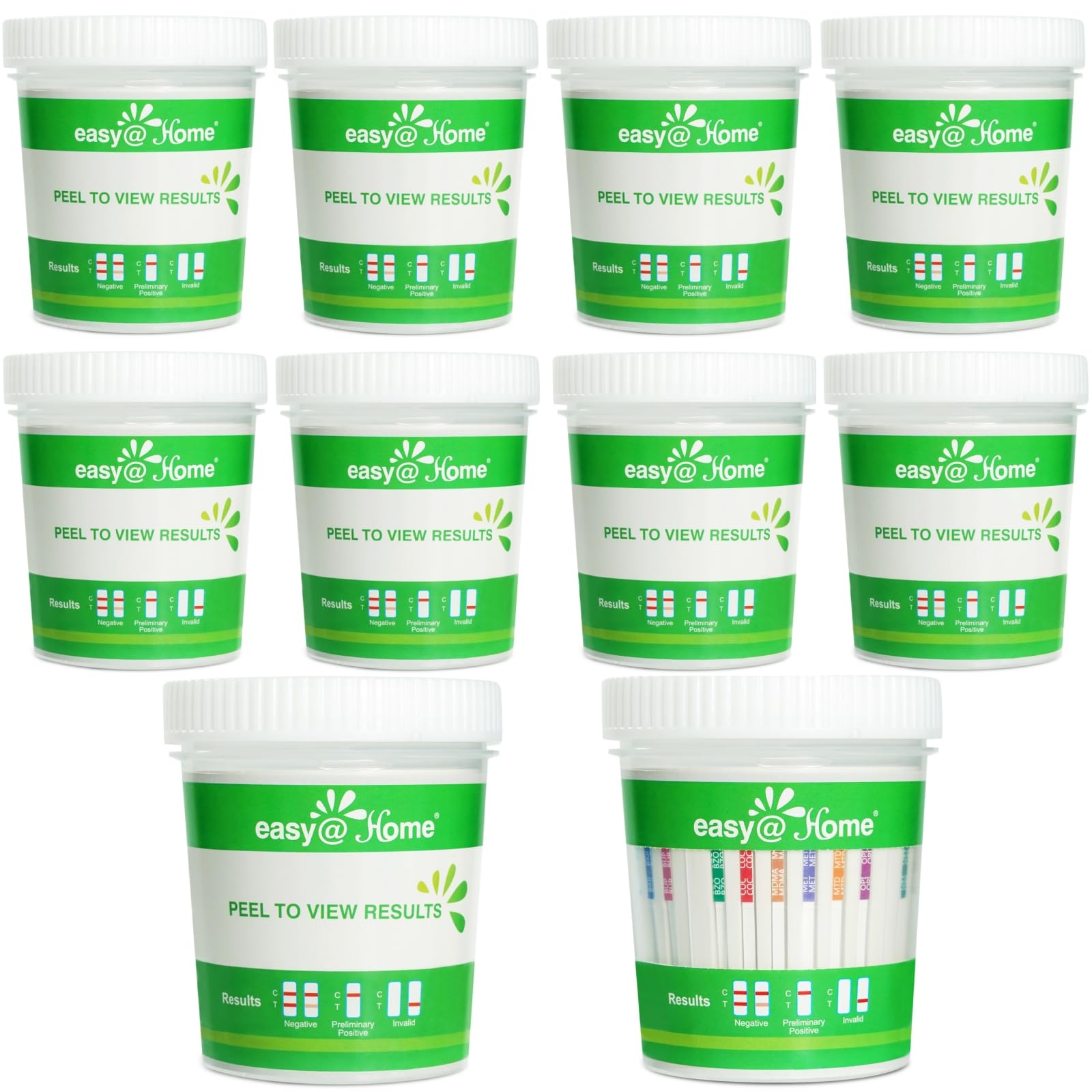 Easy@Home Drug Test Cup packaging and 10-pack bundle