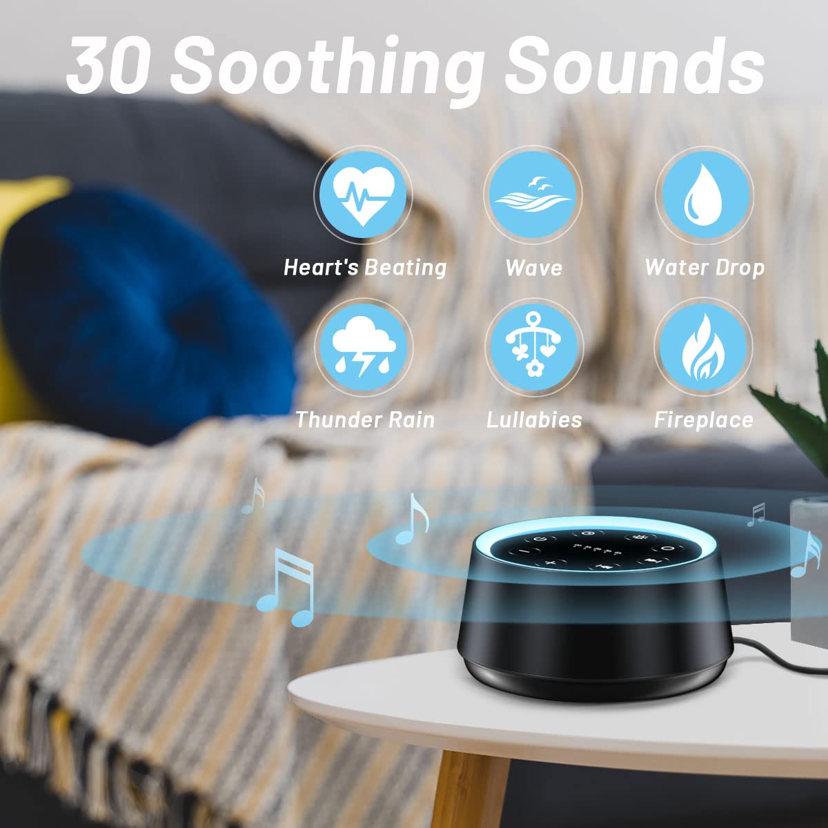 EasyHome Sleep Sound Machine LED color lights offering soothing ambience.