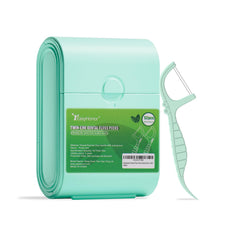 EasyHonor mint twin-line dental floss picks in portable green case