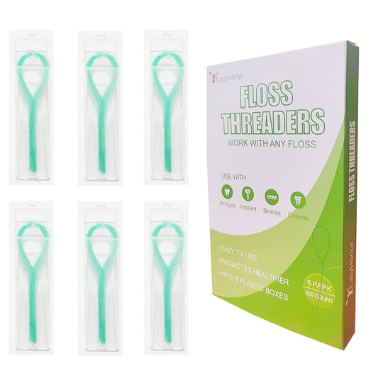 Green EasyHonor floss threaders in a 6-pack