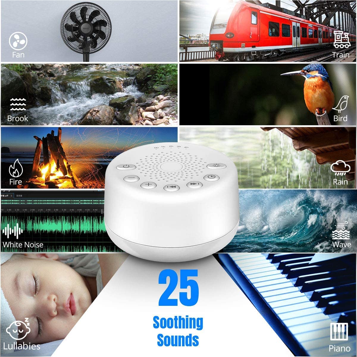 Easysleep white noise machine 25 sounds selection for customized sleep ambience