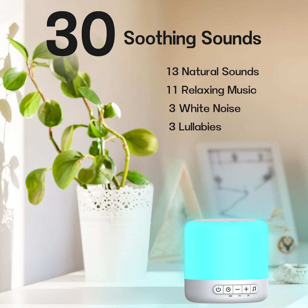 Easysleep sound machine in nursery setup shows 30 sounds for calm evenings