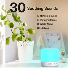 Easysleep sound machine in nursery setup shows 30 sounds for calm evenings