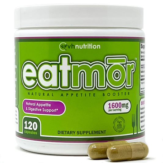 Eatmor bottle front with 120 capsules