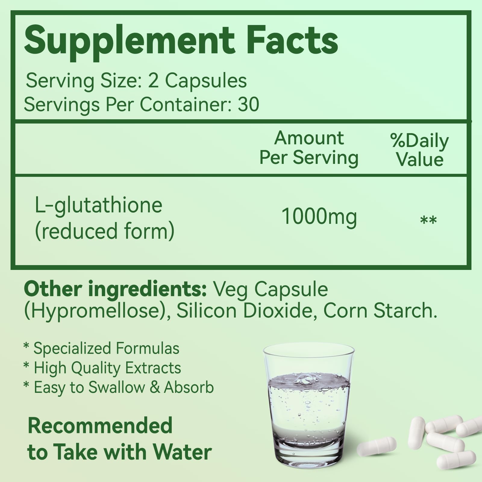 Close-up of EAZGOO Glutathione 1000mg capsules