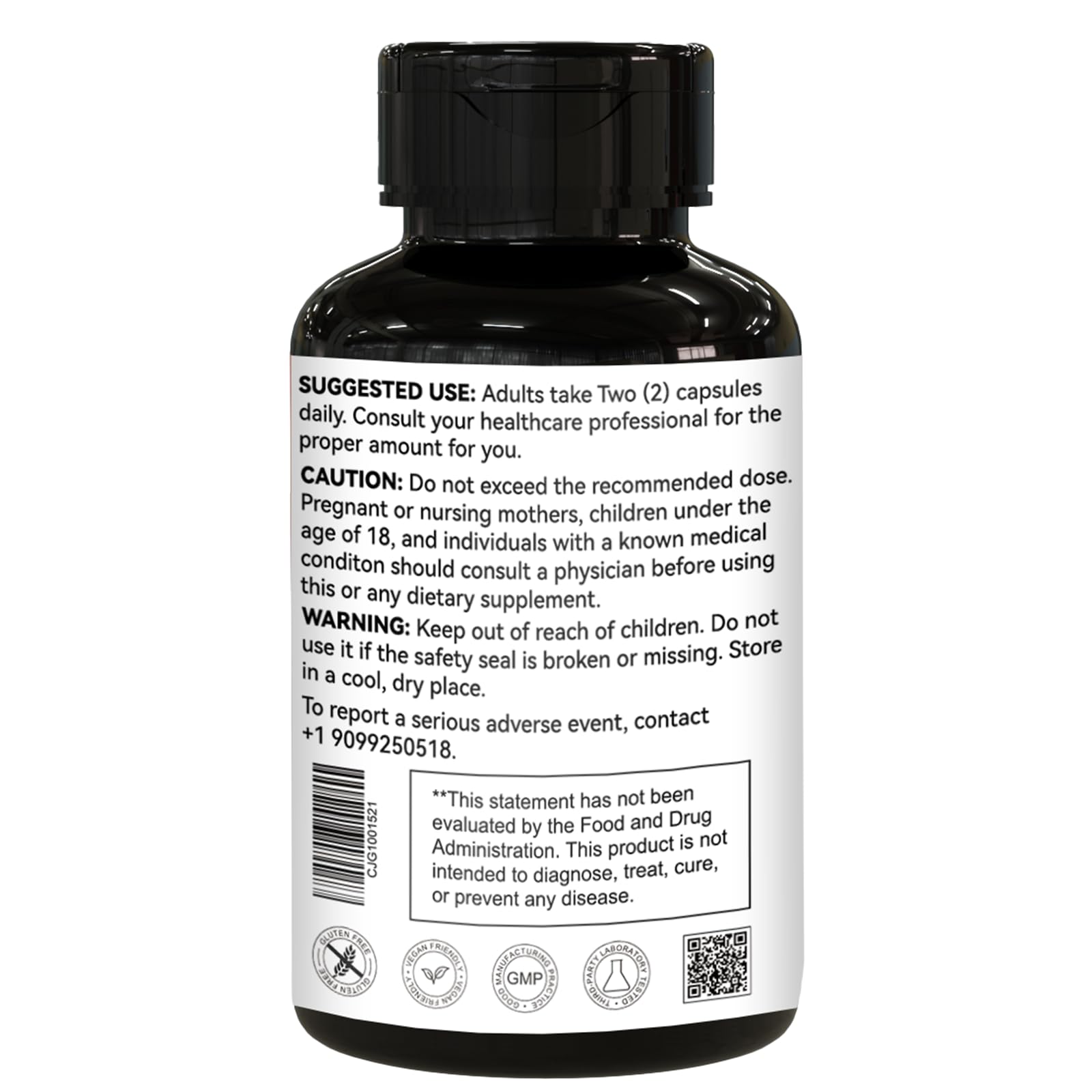 Supplement facts panel showing 380mg magnesium per serving