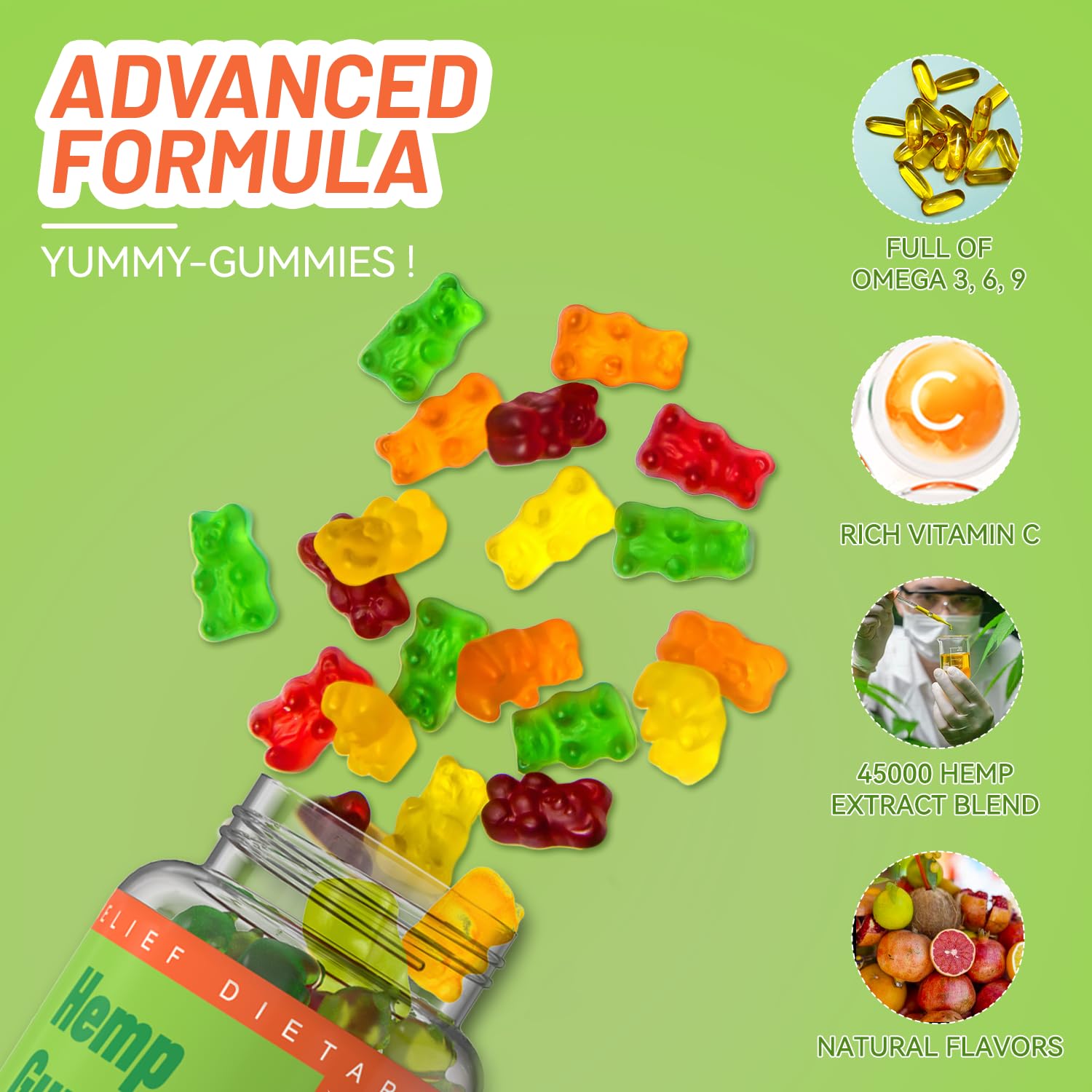 Omega-3 and omega-6 nutrients illustration for EAZGOO gummies