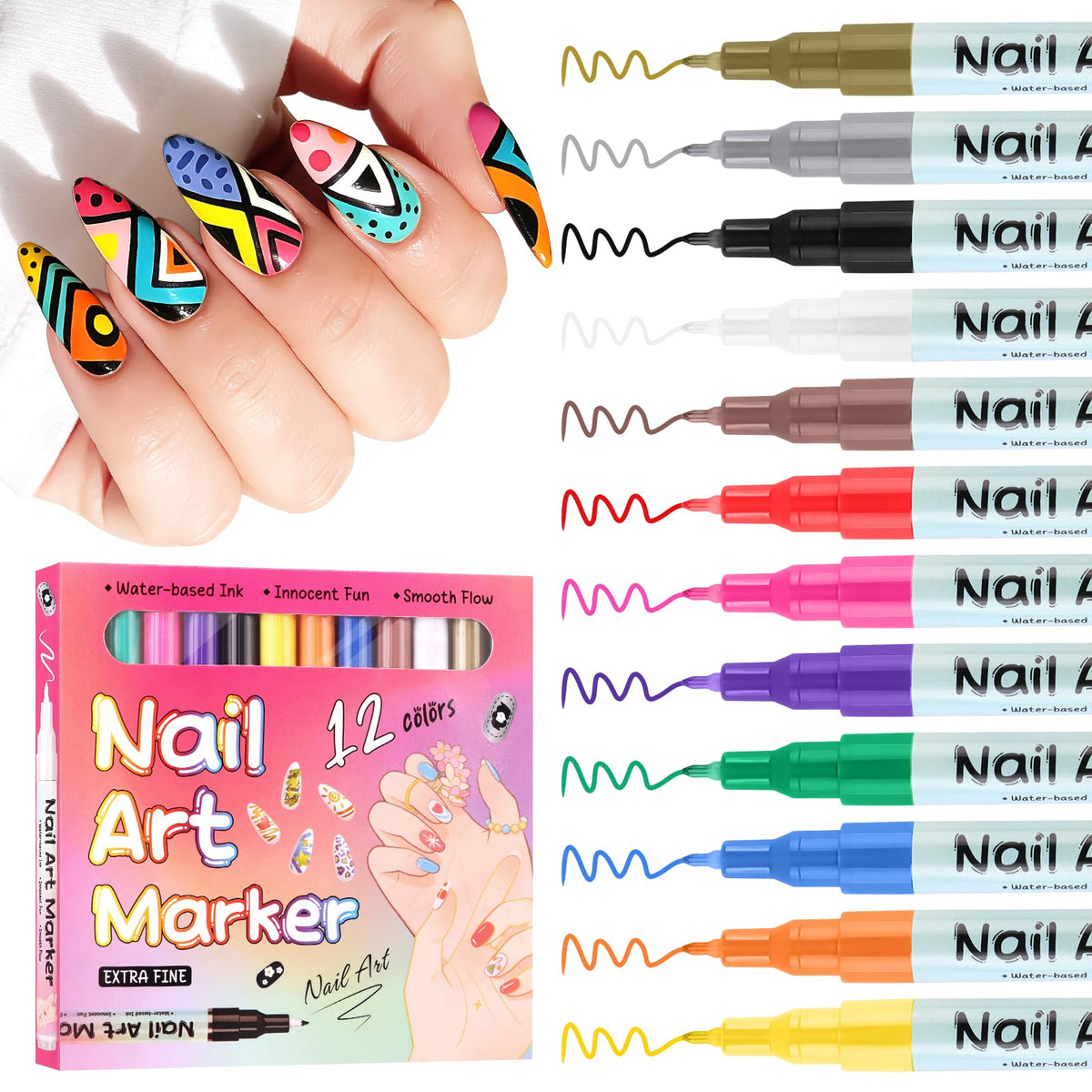 EBANKU 12 colors nail art pen set for vibrant designs on nails