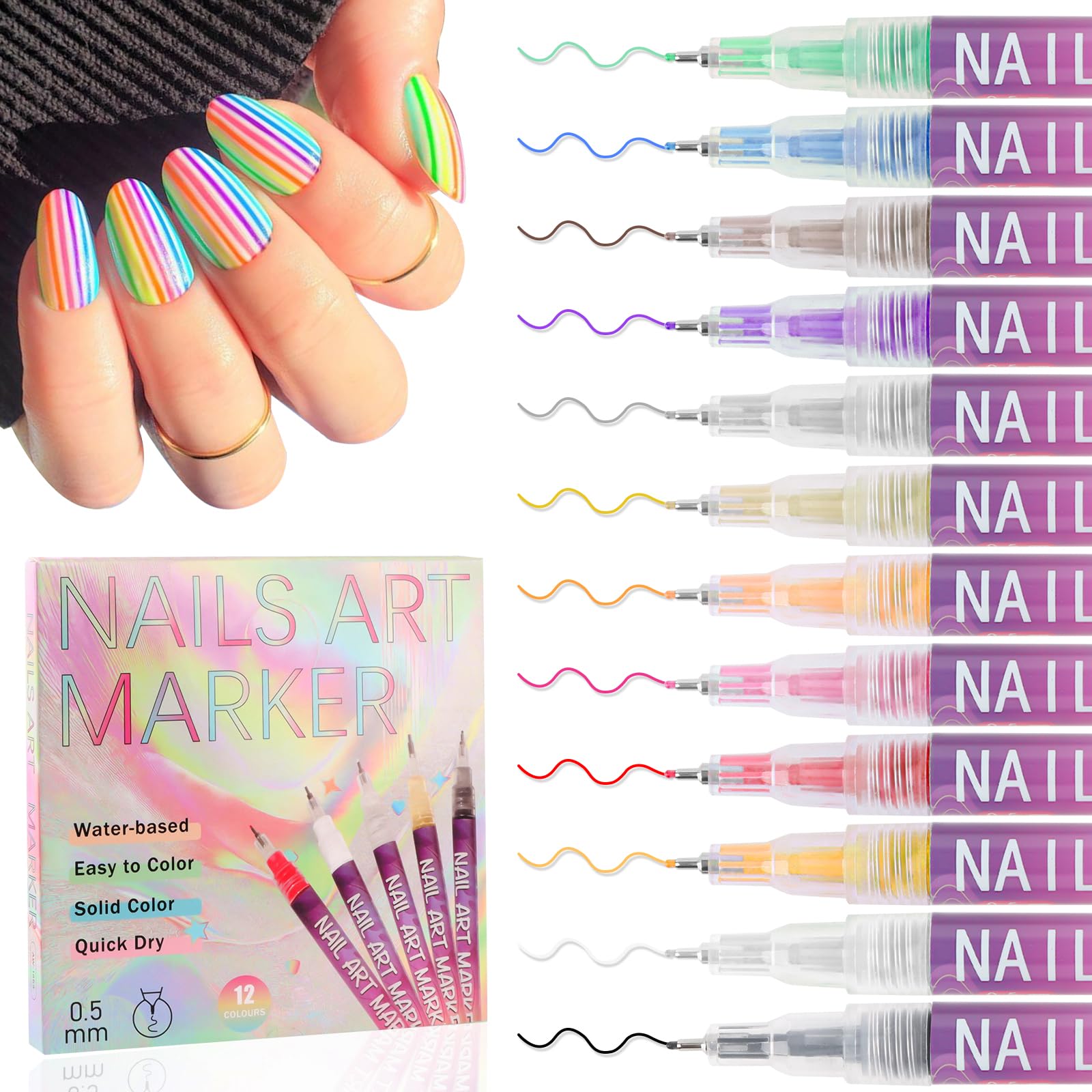 EBANKU 12-color nail pens pack with vibrant pigments for chic nails at home or in a salon