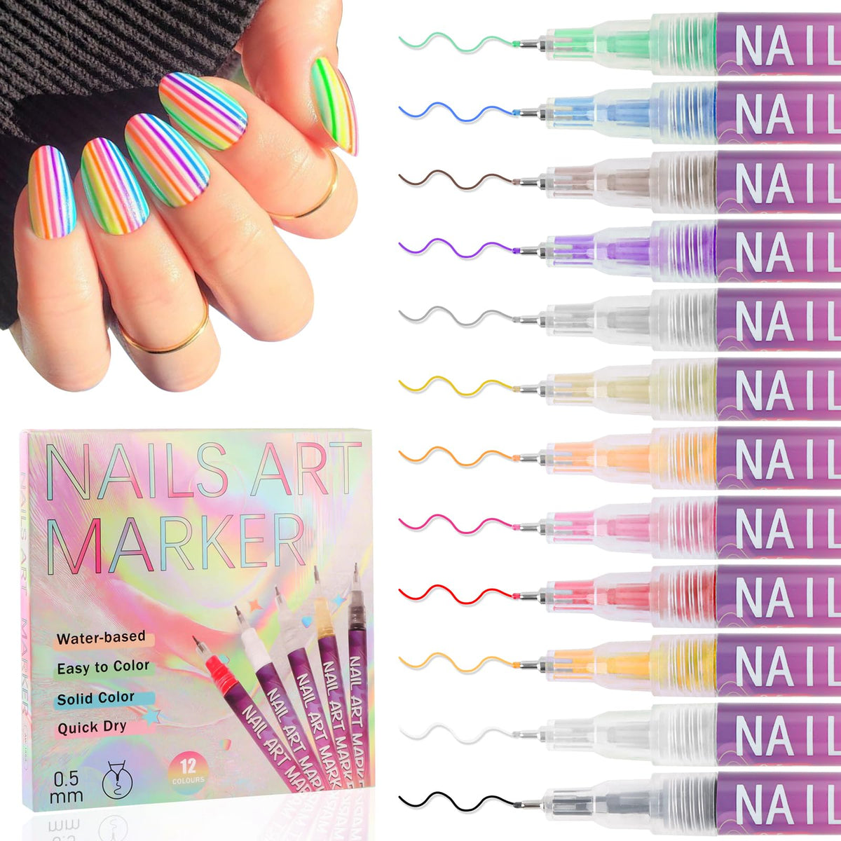 EBANKU 12-color nail pens pack with vibrant pigments for chic nails at home or in a salon