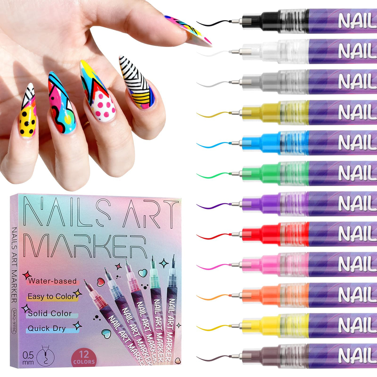 EBANKU nail art pens cap close-up for precise detailing.