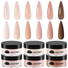 EBANKU six-color nude acrylic powder set displayed for versatile natural-looking nail extensions.
