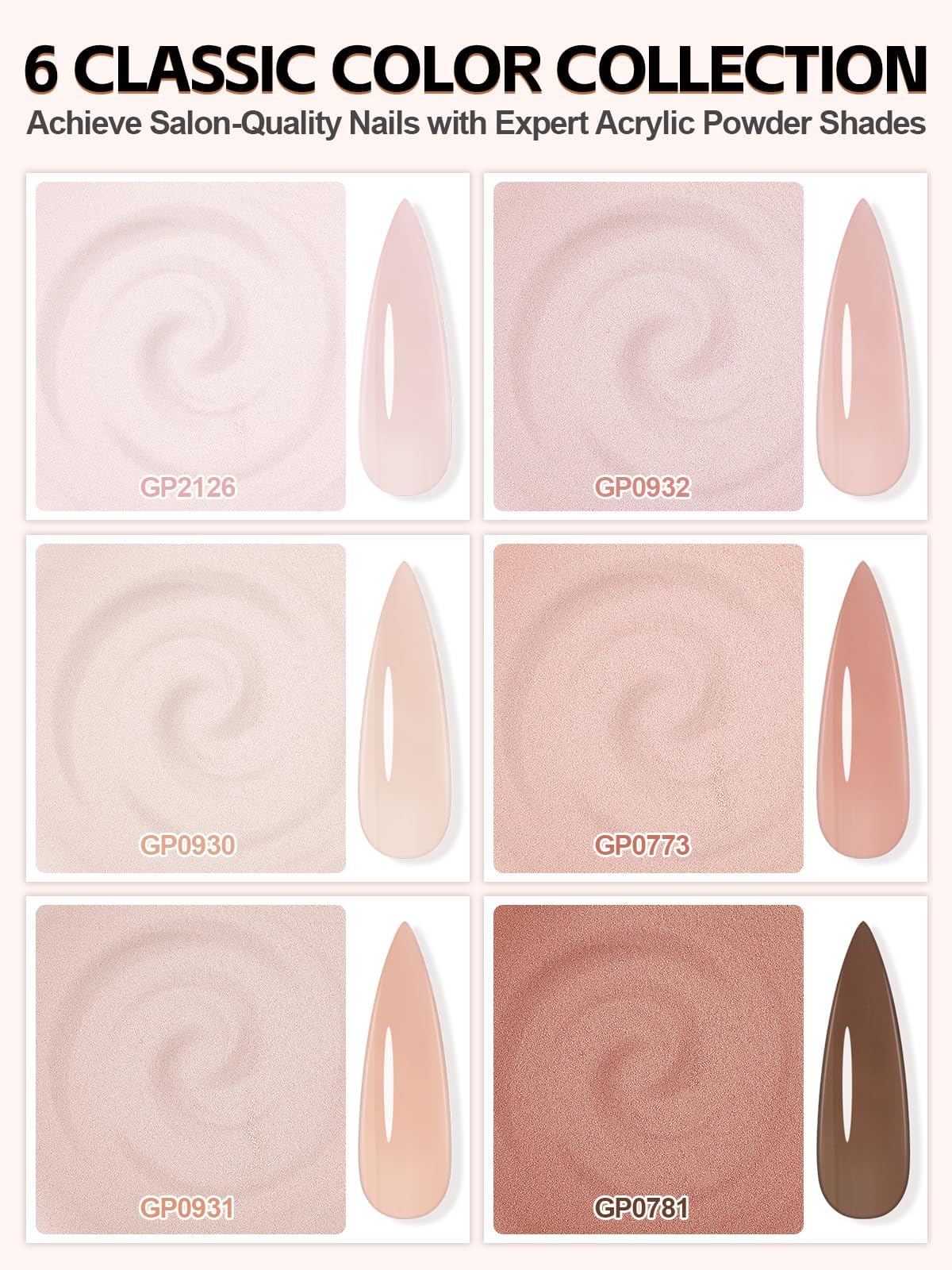 EBANKU soft hues nude powder bottles showcased for easy color-matching in daily manicures.