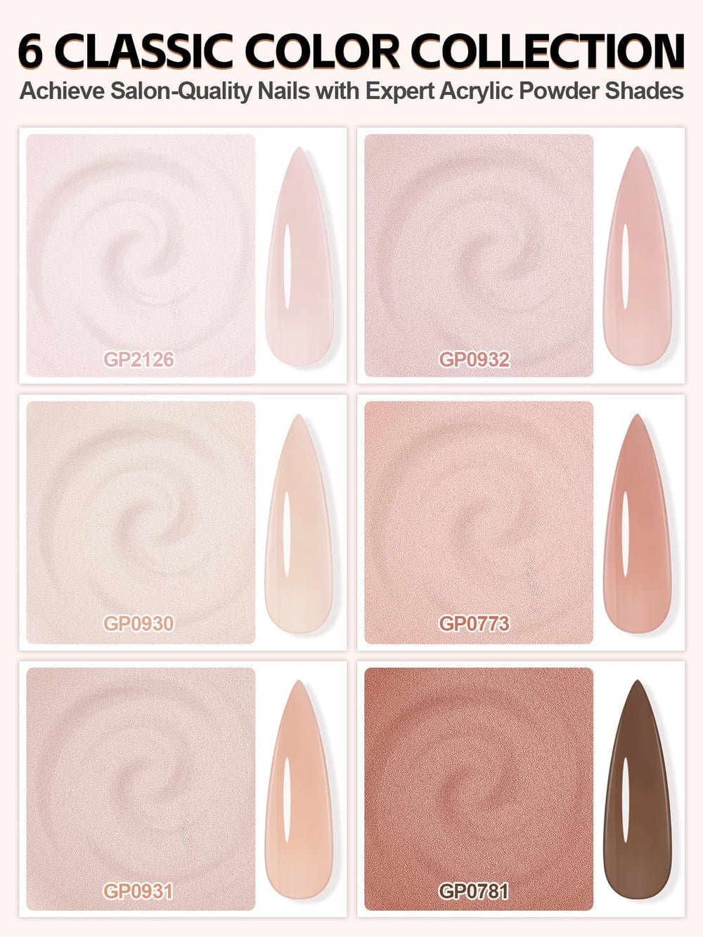 EBANKU soft hues nude powder bottles showcased for easy color-matching in daily manicures.