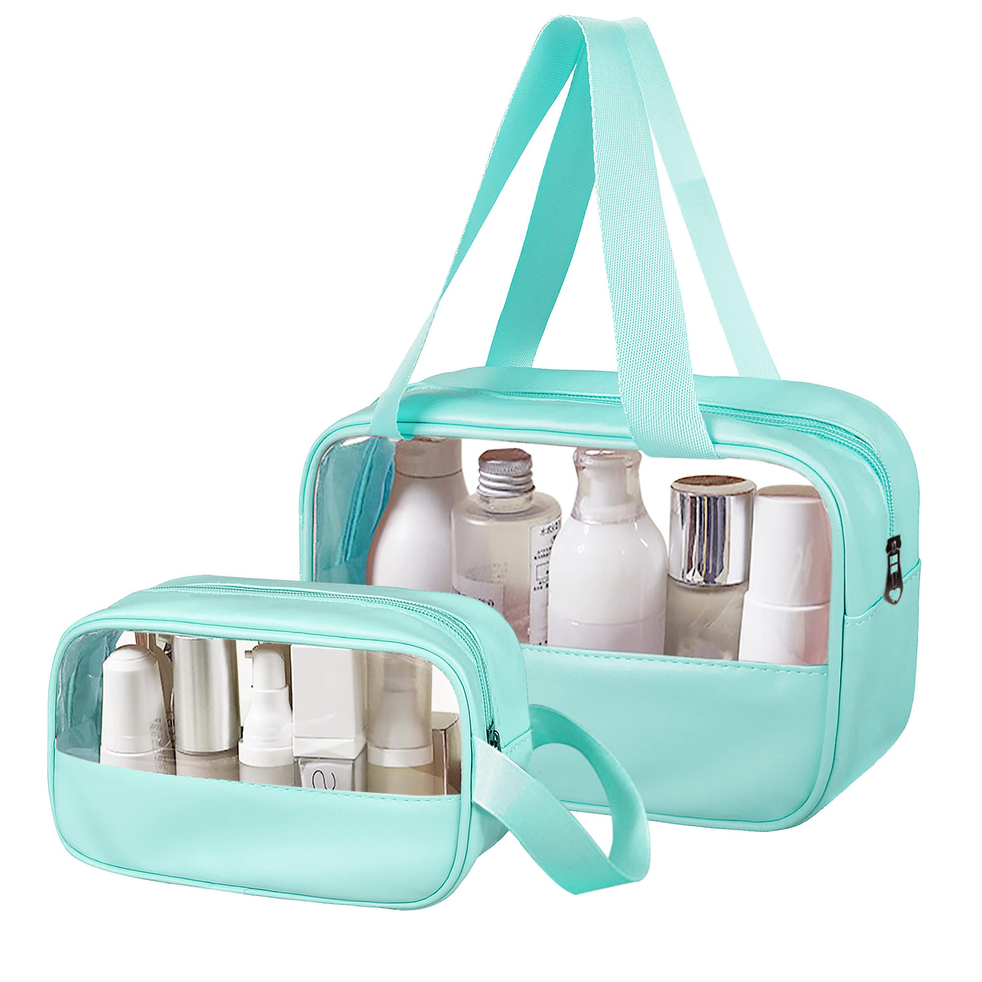 Ebbniur clear makeup bag medium mint green open view showing easy access