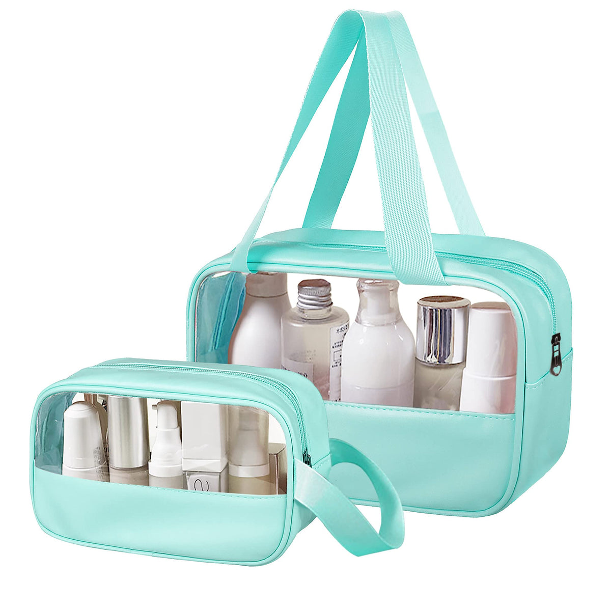 Ebbniur clear makeup bag medium mint green open view showing easy access