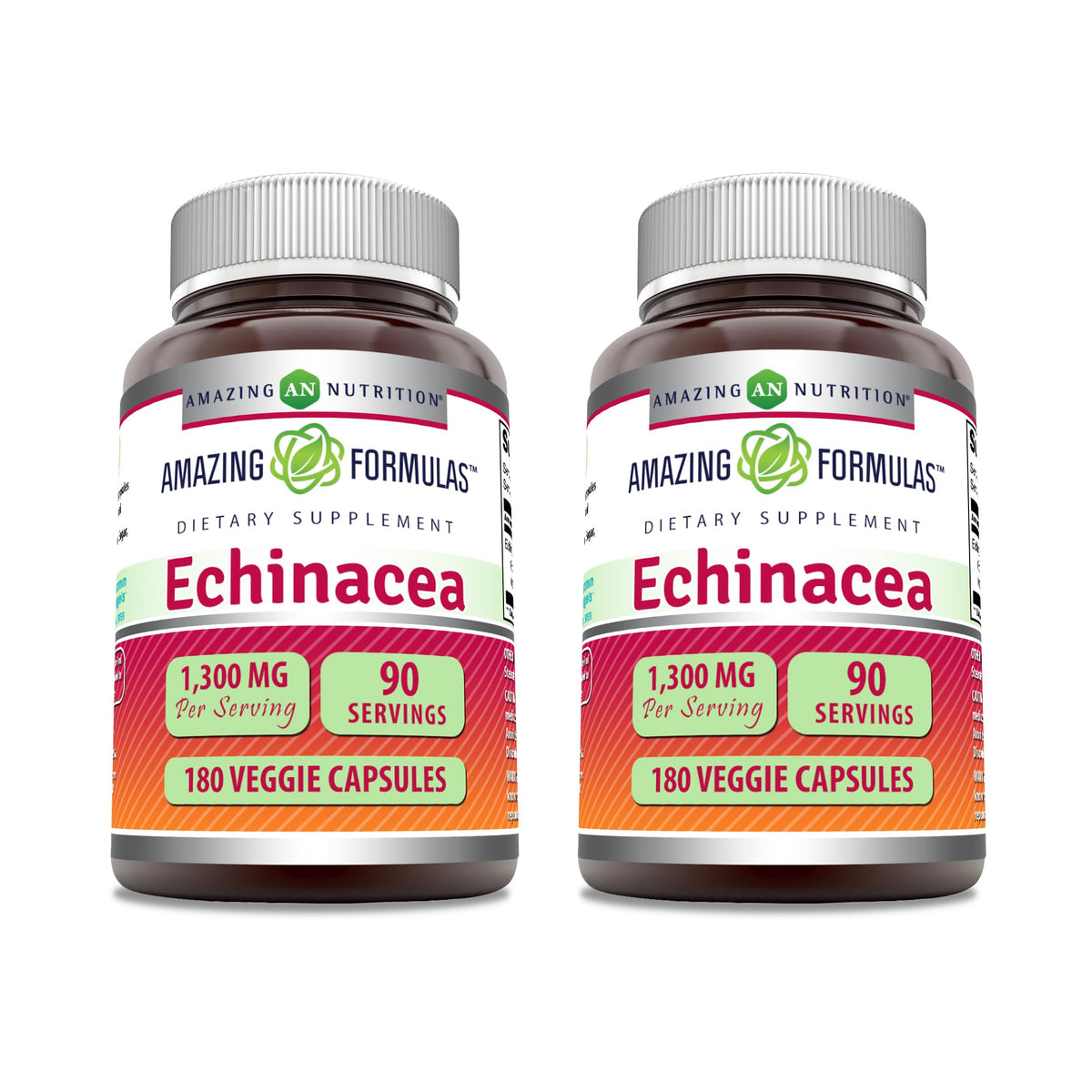 Front view of Amazing Formulas Echinacea 1300 mg veggie capsules 2-pack