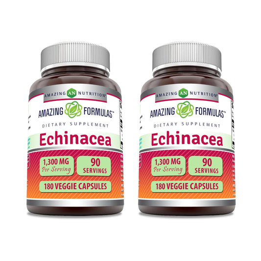 Front view of Amazing Formulas Echinacea 1300 mg veggie capsules 2-pack