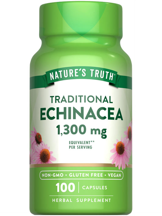 Nature's Truth Echinacea Extract Capsules bottle - 100 count, 1300 mg per serving, non-GMO, gluten free