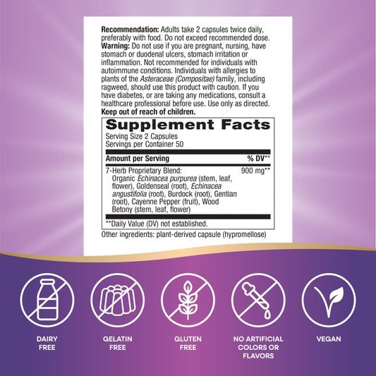 Capsules displaying a 900 mg per serving immune support image