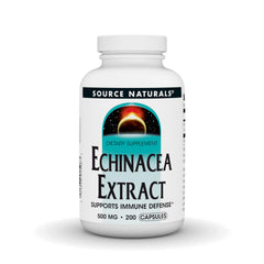Front view of Source Naturals Echinacea Root Extract bottle, 500 mg, 200 capsules