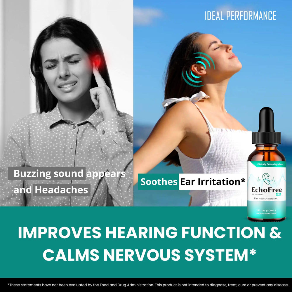 Illustration of Echo Free Tinnitus Drops supporting healthy ears
