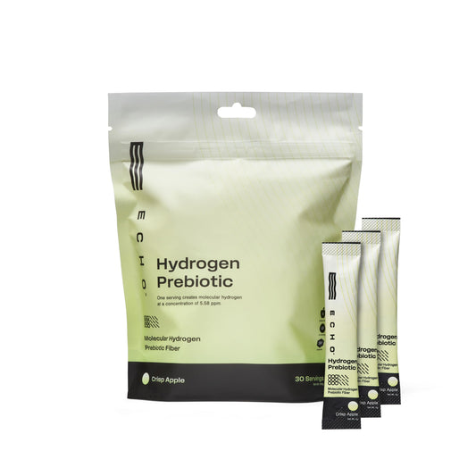 Echo Hydrogen Prebiotic Drink Mix Crisp Apple 30-count box and individual sachets