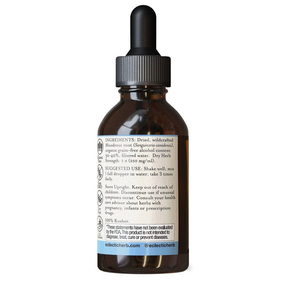 Eclectic Bloodroot bottle on a clean surface