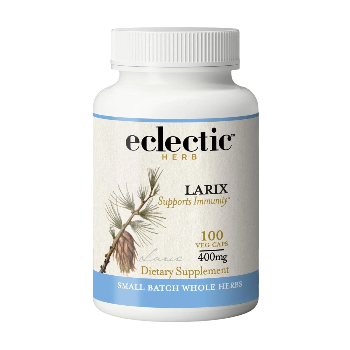 Bottle of Eclectic Institute Larix capsules with label