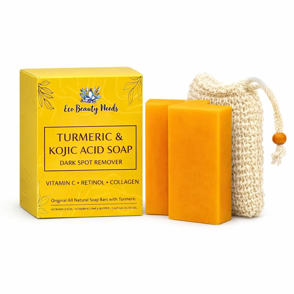 Eco Beauty Needs original Kojic Acid soap bar close-up shows a brightening formula.