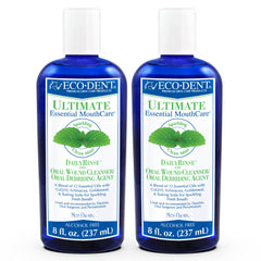 Front view of Eco-Dent Alcohol-Free Mint Mouthwash bottle, pack of 2 (8 oz each).
