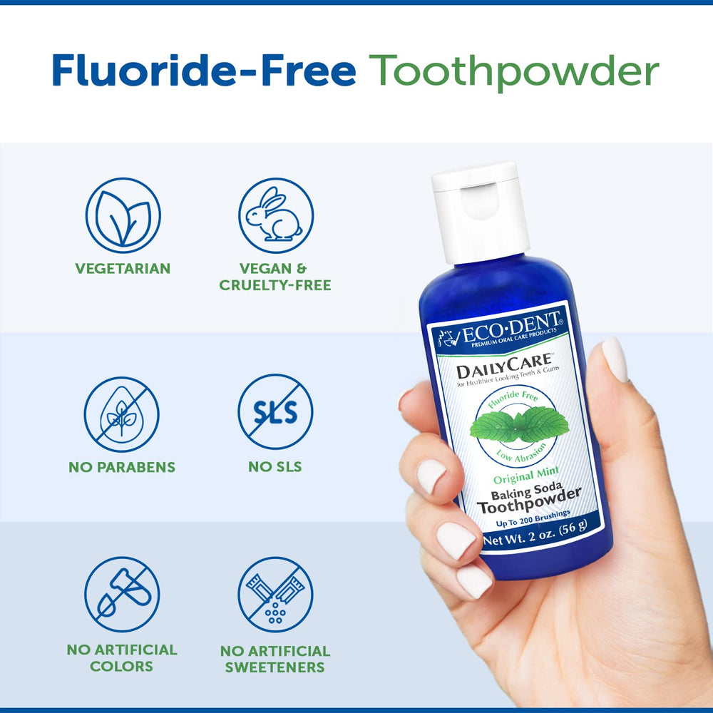 Foaming action of Eco-Dent Baking Soda Tooth Powder with mint aroma.
