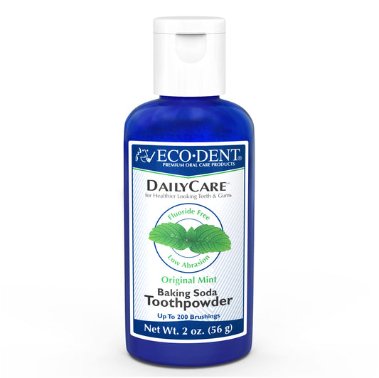Eco-Dent DailyCare baking soda toothpowder Original Mint in 2 oz jar