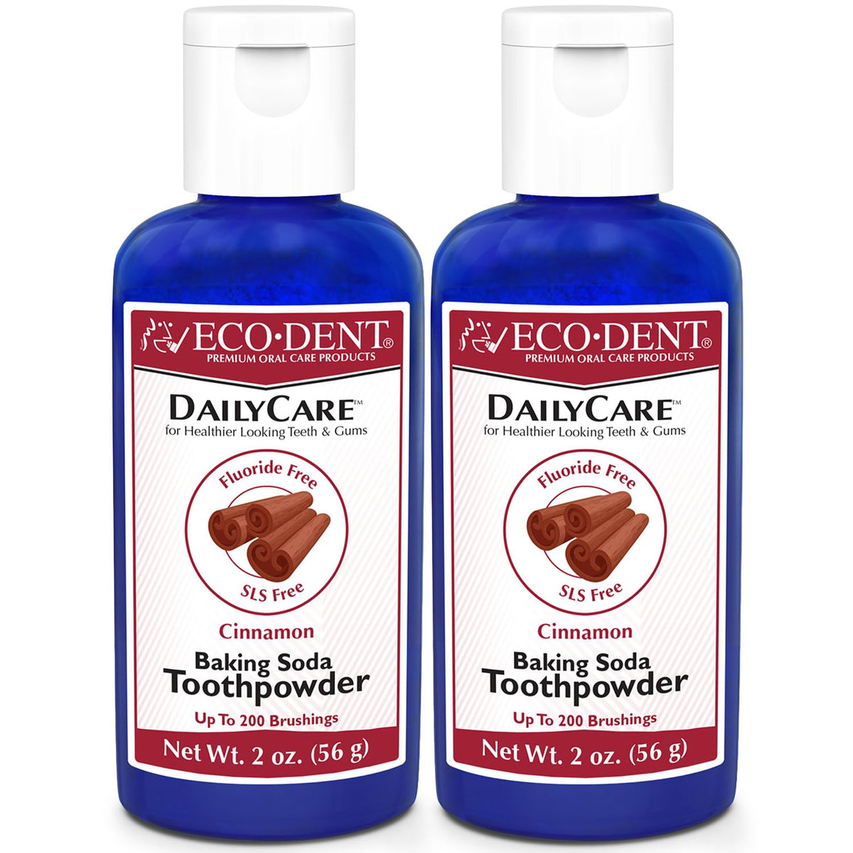 ECO-DENT DailyCare Cinnamon Toothpowder 2 oz bottle, front view