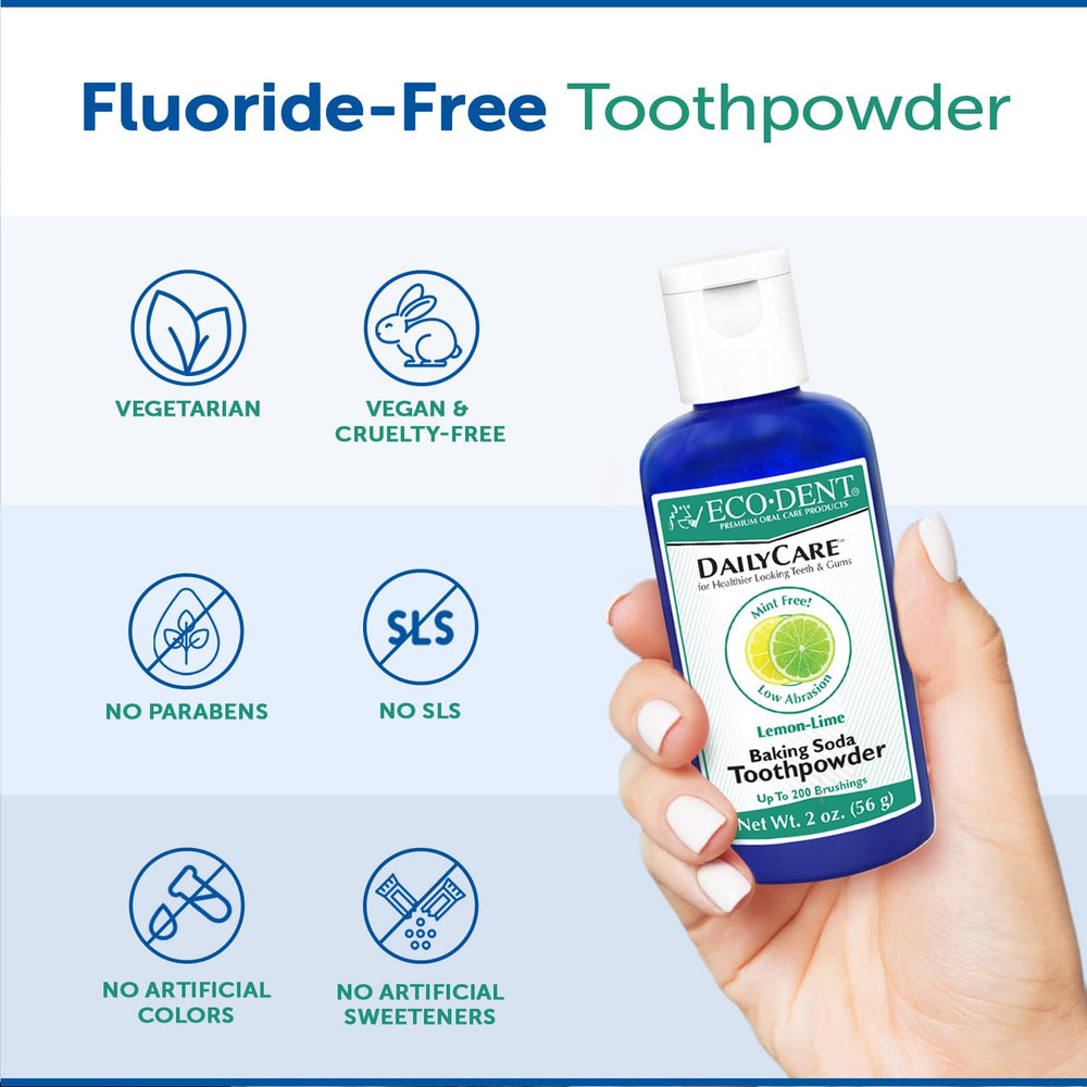 Travel-ready Eco-Dent DailyCare kit with toothpowder and DailyRinse