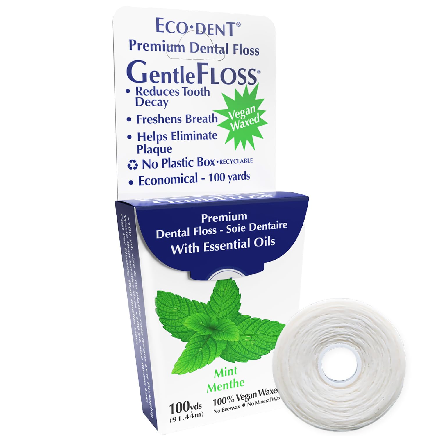 Eco-Dent GentleFloss Mint Waxed floss packaging with branding
