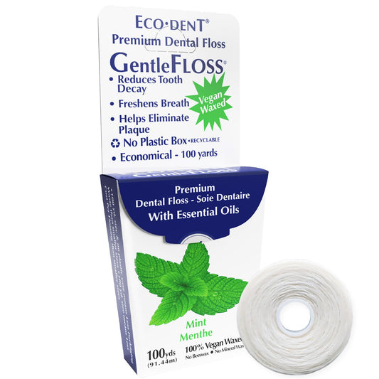 Eco-Dent GentleFloss Mint Waxed floss packaging with branding