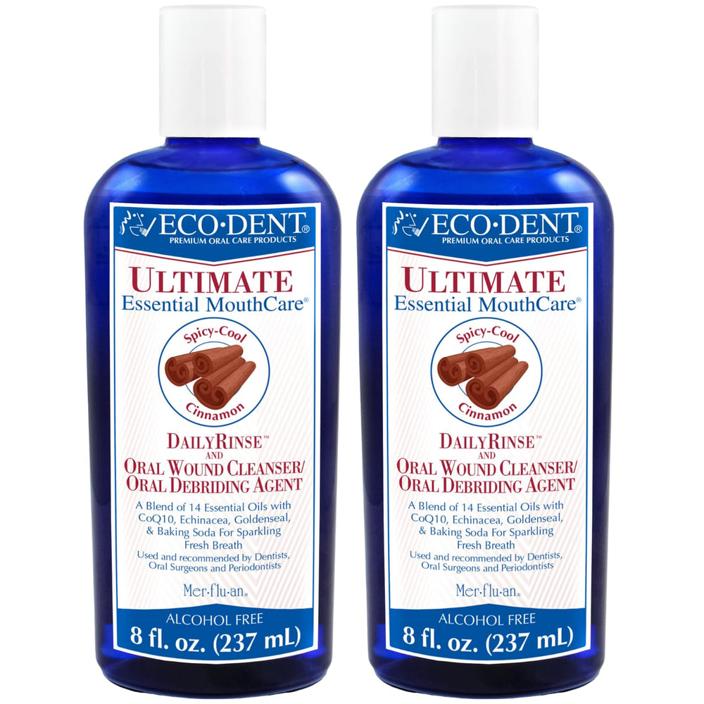 Eco-Dent Cinnamon Mouthwash bottle showing alcohol-free formula