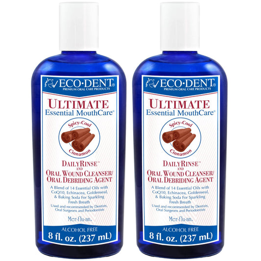 Eco-Dent Cinnamon Mouthwash bottle showing alcohol-free formula