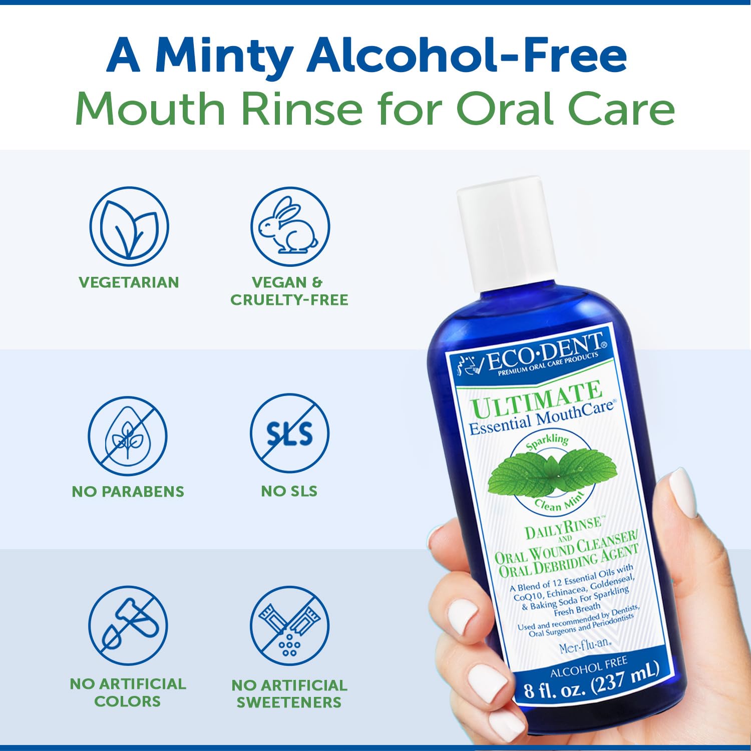 On-the-go Eco-Dent DailyRinse packet beside mint leaves