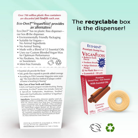 Close-up of Eco-Dent VeganFloss cinnamon flavor wax