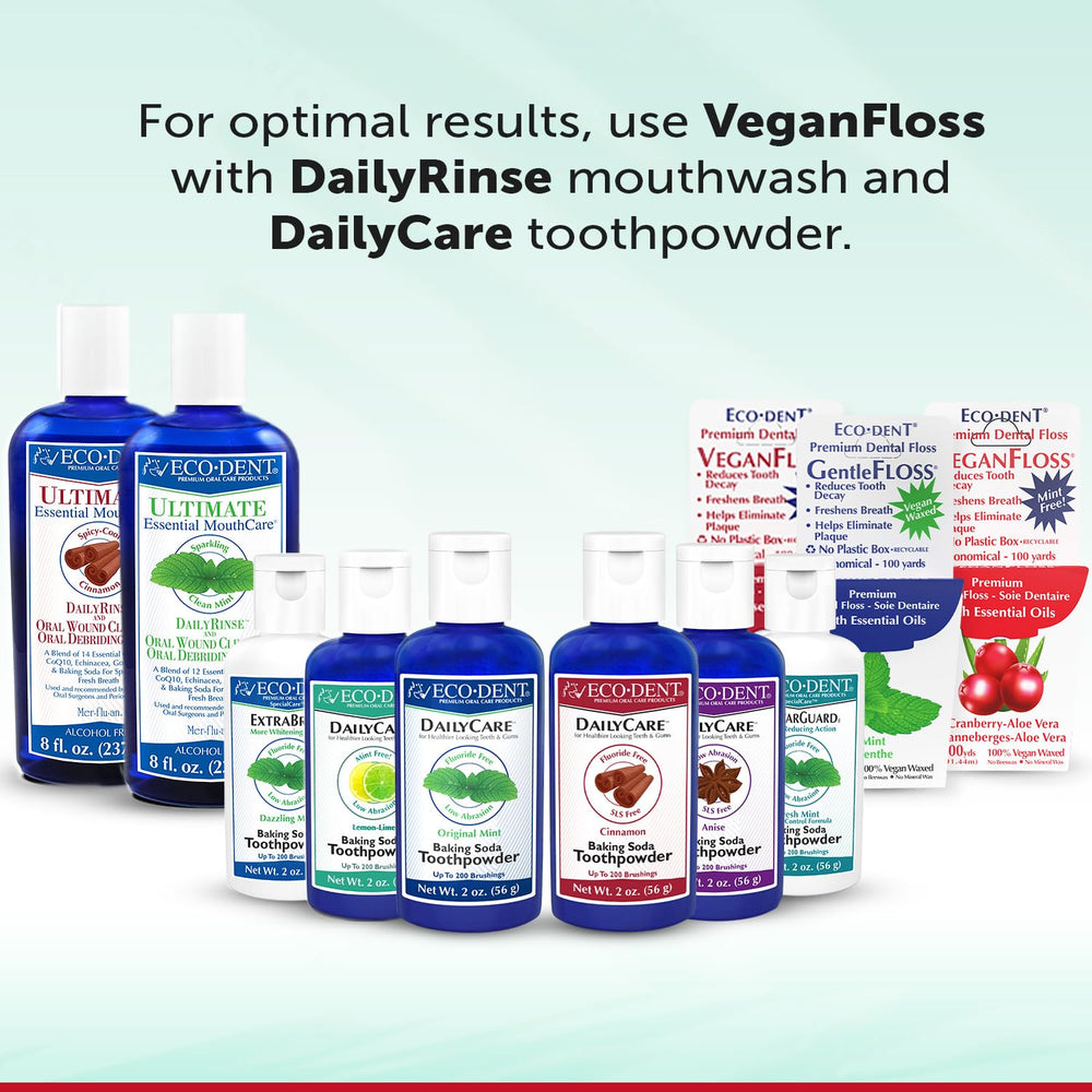 Packaging front and back views of Eco-Dent VeganFloss