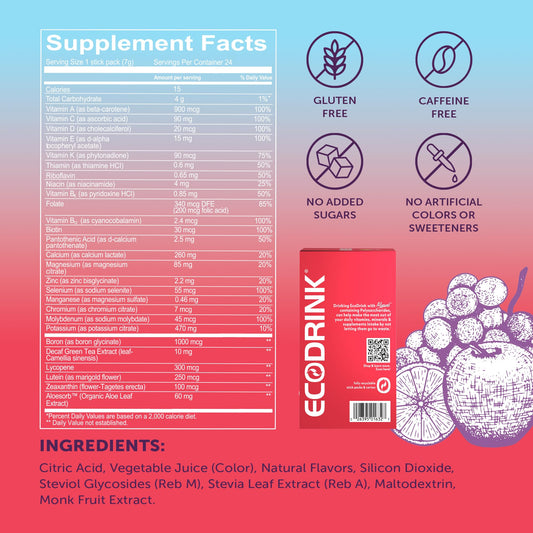 Eco Drink Nutrient Support Packets Fruit Punch with Aloe Vera – 24 sticks per box