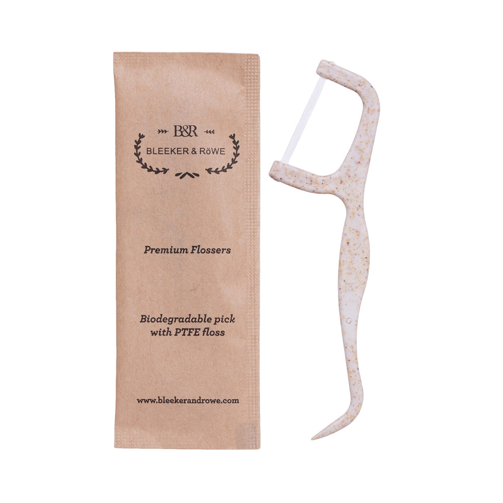 Eco-friendly double-line floss picks close-up
